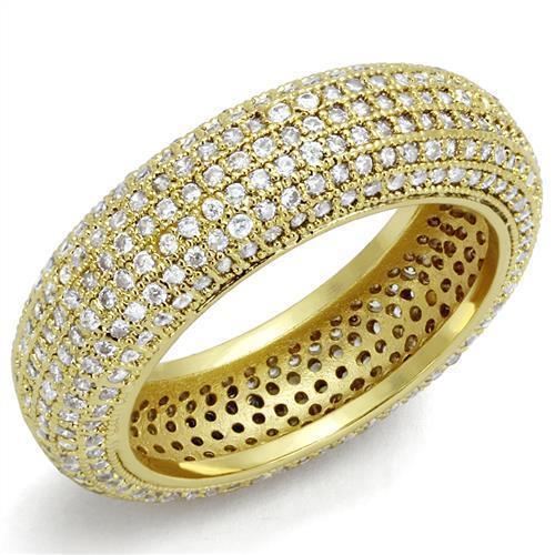 3W1272 Gold Brass Ring featuring a clear AAA Grade CZ stone, showcasing its elegant design and luxurious finish.