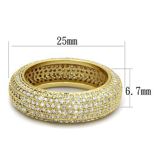 3W1272 Gold Brass Ring featuring a clear AAA Grade CZ stone, showcasing its elegant design and luxurious finish.