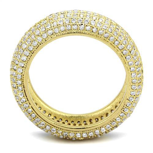 3W1272 Gold Brass Ring featuring a clear AAA Grade CZ stone, showcasing its elegant design and luxurious finish.