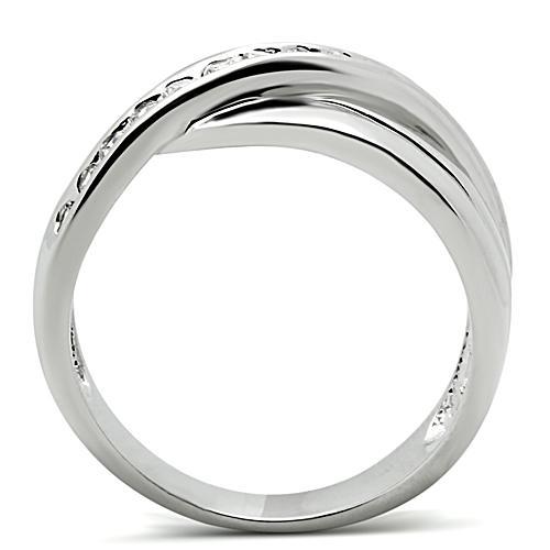 3W128 Rhodium Brass Ring featuring a clear AAA Grade CZ stone, showcasing its elegant design and shiny finish.
