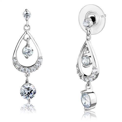 Elegant Rhodium Brass Earrings featuring AAA Grade Clear CZ stone, showcasing a sparkling design perfect for any occasion.