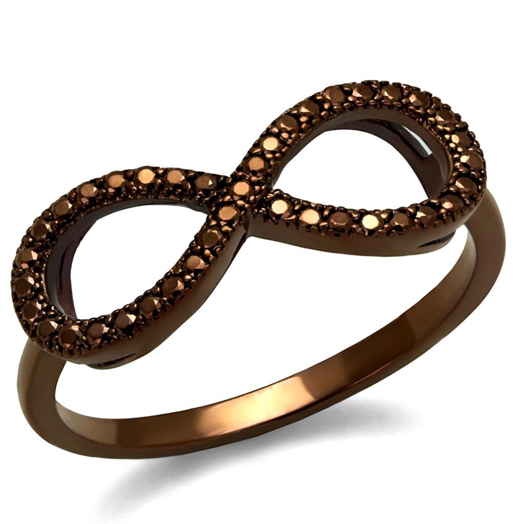 3W1129 IP Coffee light Brass Ring featuring AAA Grade CZ in Light Coffee, showcasing its elegant design and sparkling center stone.