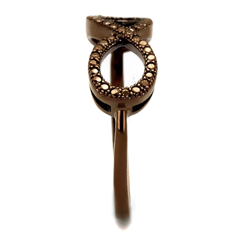 3W1129 IP Coffee light Brass Ring featuring AAA Grade CZ in Light Coffee, showcasing its elegant design and sparkling center stone.