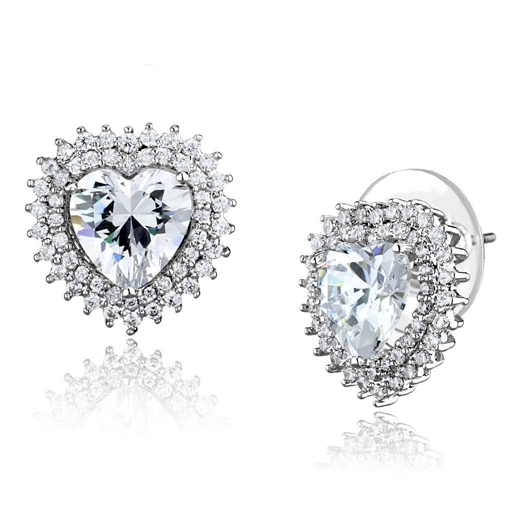 Elegant Rhodium Brass Earrings featuring AAA Grade Clear CZ stones, showcasing a sparkling design perfect for any occasion.