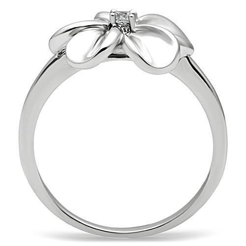 3W113 Rhodium Brass Ring featuring a clear AAA Grade CZ stone, showcasing its elegant design and luxurious finish.