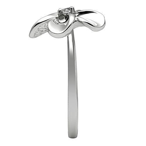 3W113 Rhodium Brass Ring featuring a clear AAA Grade CZ stone, showcasing its elegant design and luxurious finish.