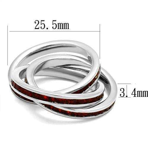 3W1333 Rhodium Brass Ring featuring vibrant Siam synthetic glass, showcasing its elegant design and luxurious finish.