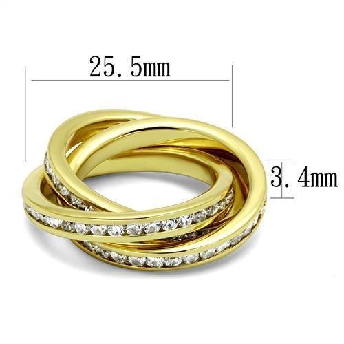 Gold brass ring featuring a clear AAA Grade cubic zirconia center stone, elegantly designed for any occasion.