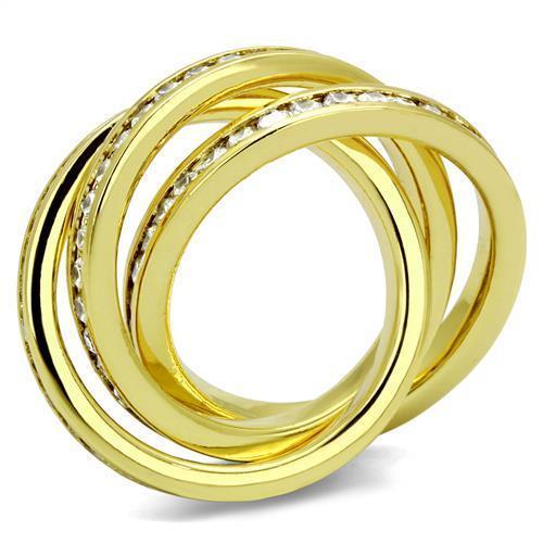 Gold brass ring featuring a clear AAA Grade cubic zirconia center stone, elegantly designed for any occasion.