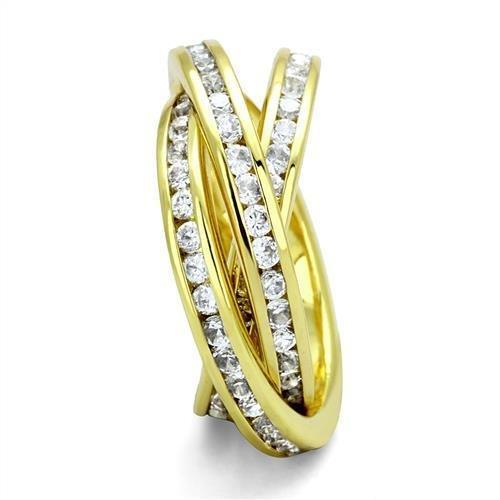 Gold brass ring featuring a clear AAA Grade cubic zirconia center stone, elegantly designed for any occasion.