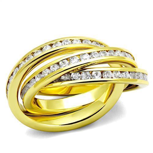 Gold brass ring featuring a clear AAA Grade cubic zirconia center stone, elegantly designed for any occasion.