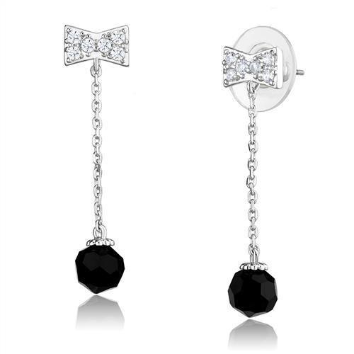 Elegant 3W1300 Rhodium Brass Earrings featuring a clear AAA Grade CZ stone, showcasing a luxurious design.