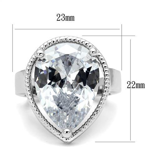 3W1305 Rhodium Brass Ring featuring a large AAA Grade Clear CZ stone, showcasing its elegant design and luxurious finish.