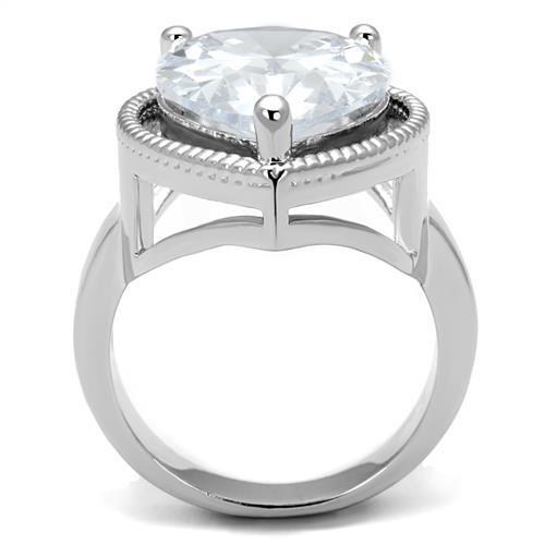 3W1305 Rhodium Brass Ring featuring a large AAA Grade Clear CZ stone, showcasing its elegant design and luxurious finish.