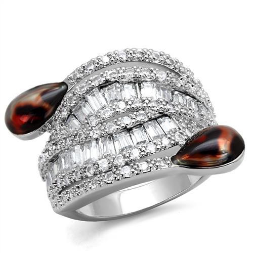 3W1307 Rhodium Brass Ring featuring a clear AAA Grade CZ center stone, showcasing elegance and quality craftsmanship.