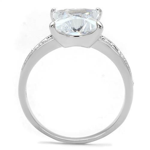 A beautiful Rhodium Brass Ring featuring a clear AAA Grade CZ stone, showcasing its elegant design and shiny finish.