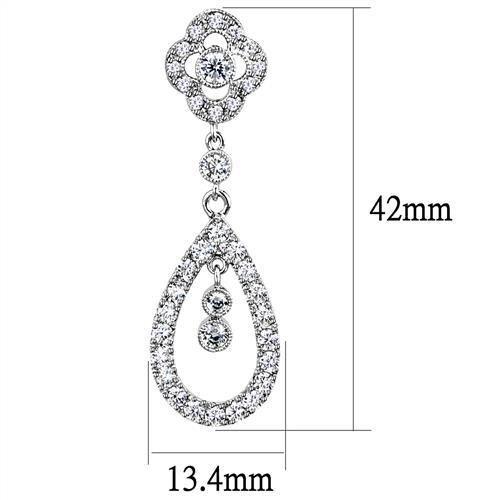 Elegant 3W1351 Rhodium Brass Earrings featuring AAA Grade Clear CZ stone, showcasing a luxurious design.