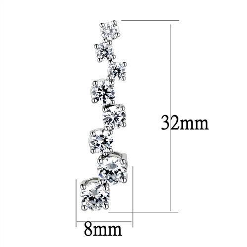 Elegant 3W1352 Rhodium Brass Earrings featuring a clear AAA Grade CZ stone, showcasing a luxurious design.