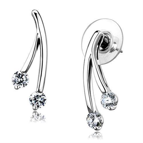 Elegant Rhodium Brass Earrings featuring a clear AAA Grade CZ stone, showcasing a brilliant shine and lightweight design.