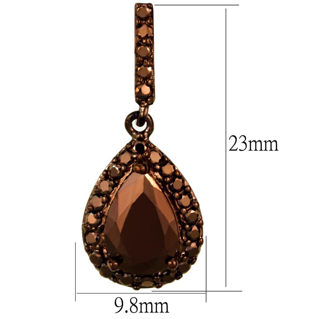 Elegant 3W1136 IP Coffee light Brass Earrings with AAA Grade CZ stones in light coffee color, showcasing their unique design and finish.