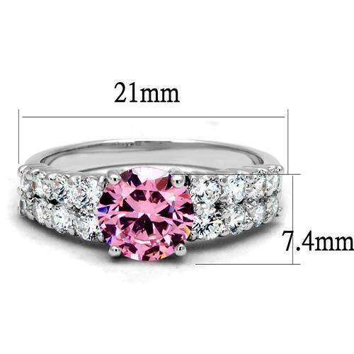 3W1361 Rhodium Brass Ring featuring a stunning AAA Grade CZ center stone in rose color, showcasing elegance and sophistication.