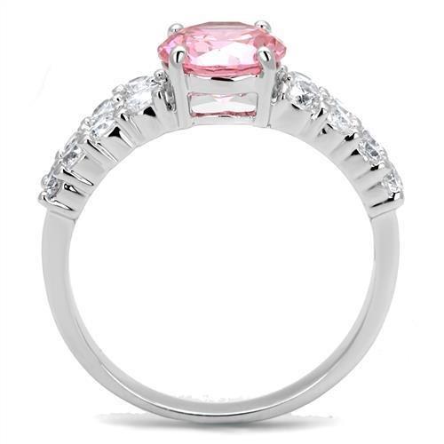 3W1361 Rhodium Brass Ring featuring a stunning AAA Grade CZ center stone in rose color, showcasing elegance and sophistication.