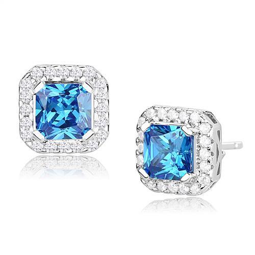 Elegant 3W1370 Rhodium 925 Sterling Silver Earrings featuring a vibrant London Blue Synthetic Spinel centerpiece.