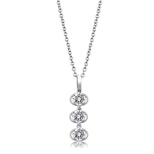 3W1373 Rhodium 925 Sterling Silver Chain Pendant featuring a clear AAA Grade CZ stone, elegantly designed for versatile wear.