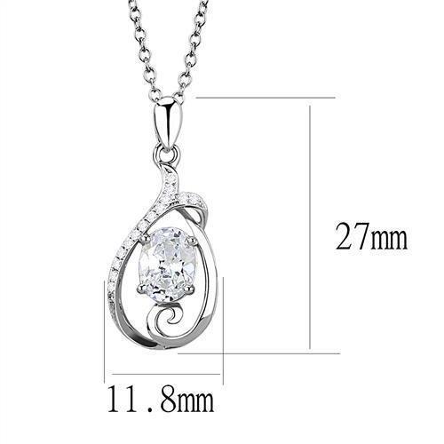 Elegant 3W1375 Rhodium 925 Sterling Silver Chain Pendant featuring a clear AAA Grade CZ stone, showcasing its intricate design and shine.