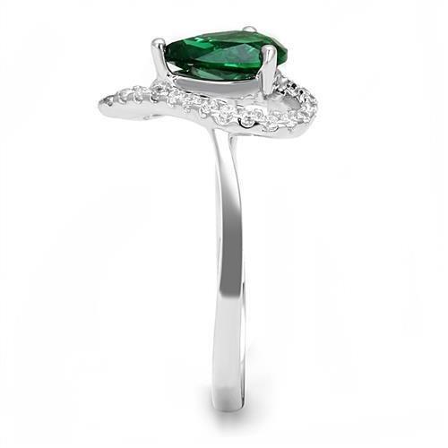 Elegant 3W1384 Rhodium 925 Sterling Silver Ring featuring a synthetic blue zircon stone, showcasing its brilliant shine and intricate design.