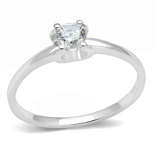 3W1385 Rhodium 925 Sterling Silver Ring featuring a clear AAA Grade CZ stone, showcasing its elegant design and shine.