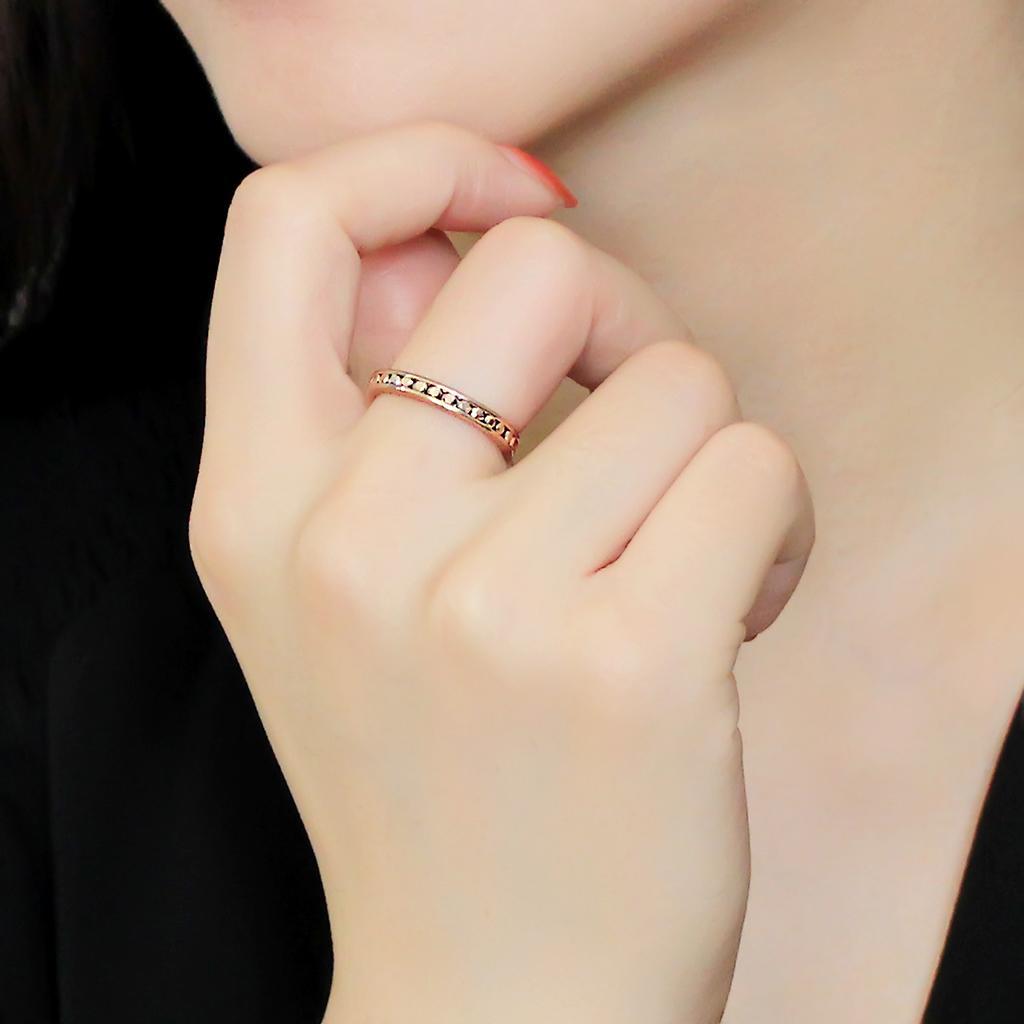 3W1139 IP Rose Gold Brass Ring featuring AAA Grade CZ, showcasing a luxurious design with a metallic light gold center stone.