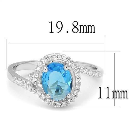 3W1393 Rhodium 925 Sterling Silver Ring featuring a London Blue Synthetic Spinel, showcasing its elegant design and vibrant color.