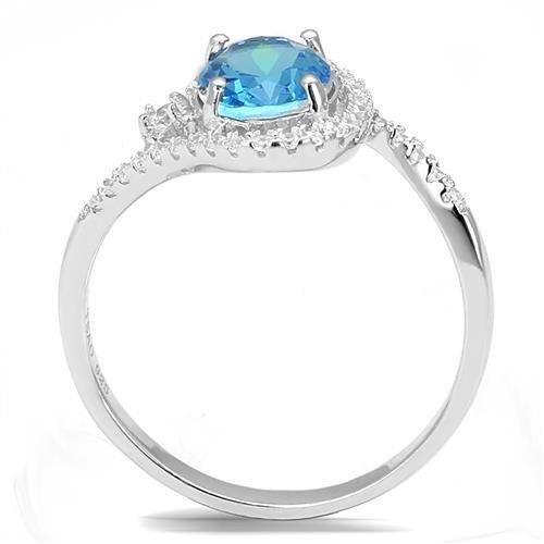 3W1393 Rhodium 925 Sterling Silver Ring featuring a London Blue Synthetic Spinel, showcasing its elegant design and vibrant color.