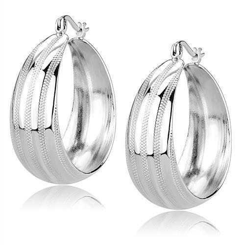 Elegant 3W1396 Rhodium Brass Earrings with a shiny finish, showcasing a minimalist design without any stones.