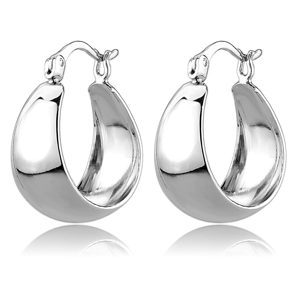 Elegant 3W1402 Rhodium Brass Earrings with a minimalist design, showcasing a shiny finish and lightweight structure.