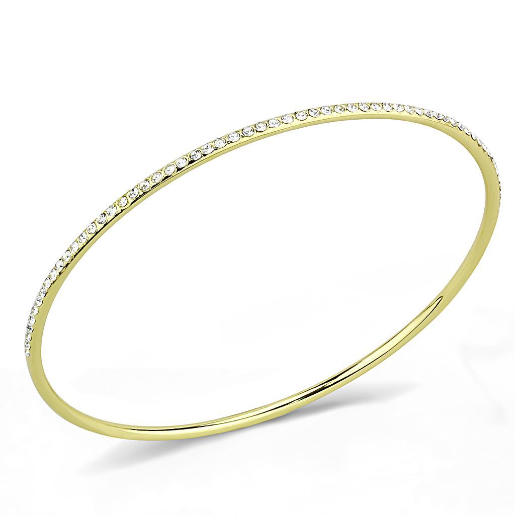 3W1406 Gold Brass Bangle featuring a clear top-grade crystal centerpiece, elegantly designed for stylish wear.
