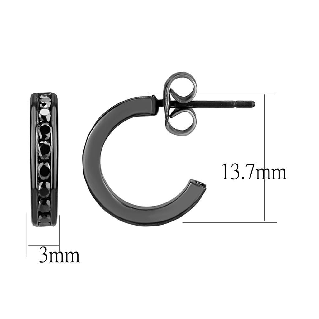 3W1141 IP Light Black Brass Earrings featuring top-grade light gray crystals, showcasing a modern and elegant design.