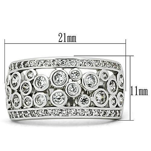3W141 Rhodium Brass Ring featuring a clear AAA Grade CZ stone, showcasing its elegant design and luxurious finish.