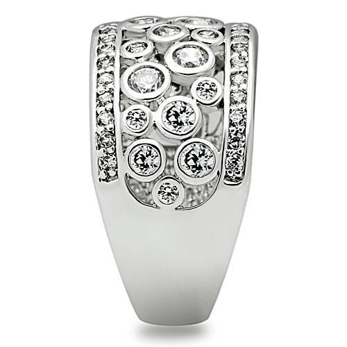 3W141 Rhodium Brass Ring featuring a clear AAA Grade CZ stone, showcasing its elegant design and luxurious finish.