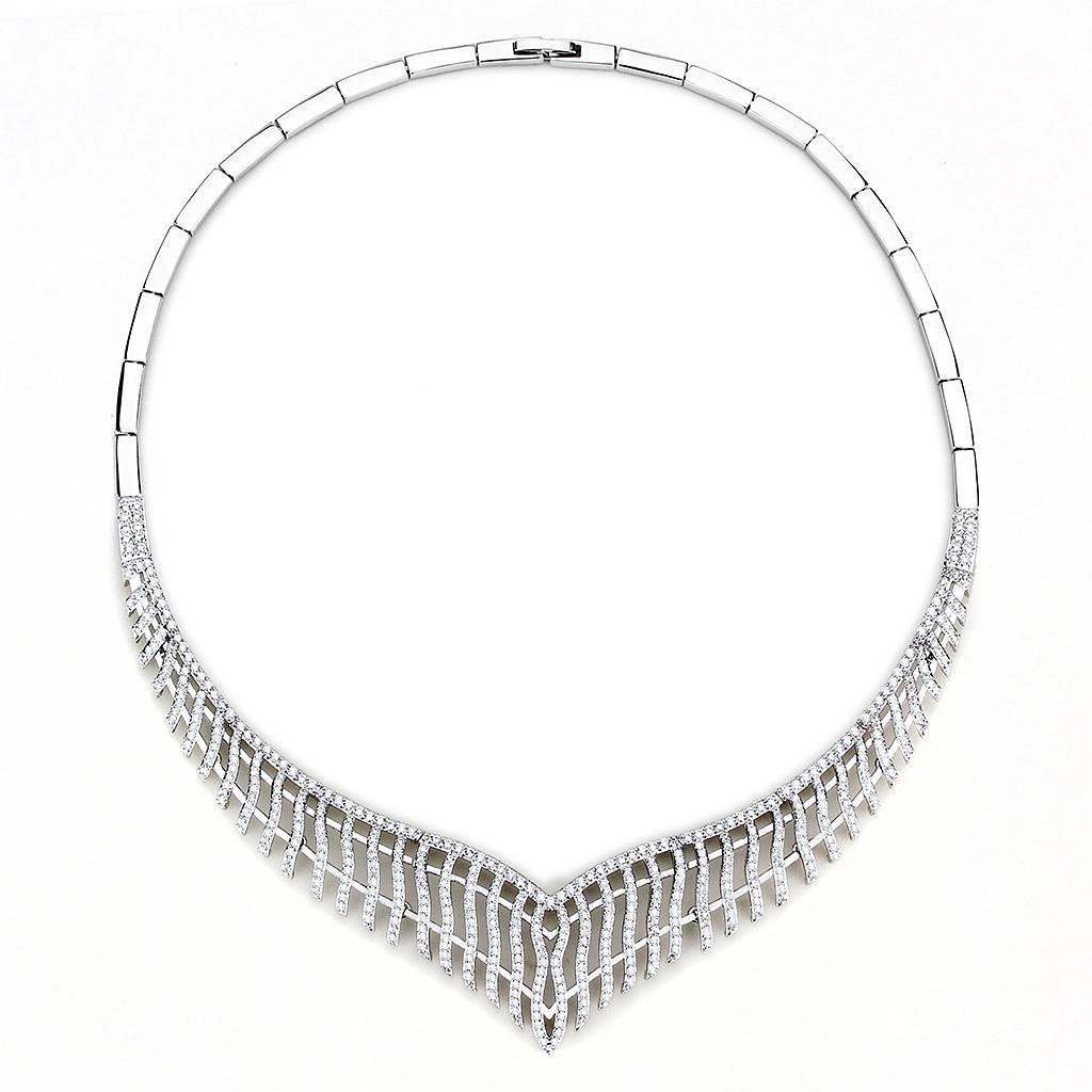 3W1412 Rhodium Brass Jewelry Set featuring AAA Grade Clear CZ stones, showcasing elegant design and luxurious finish.