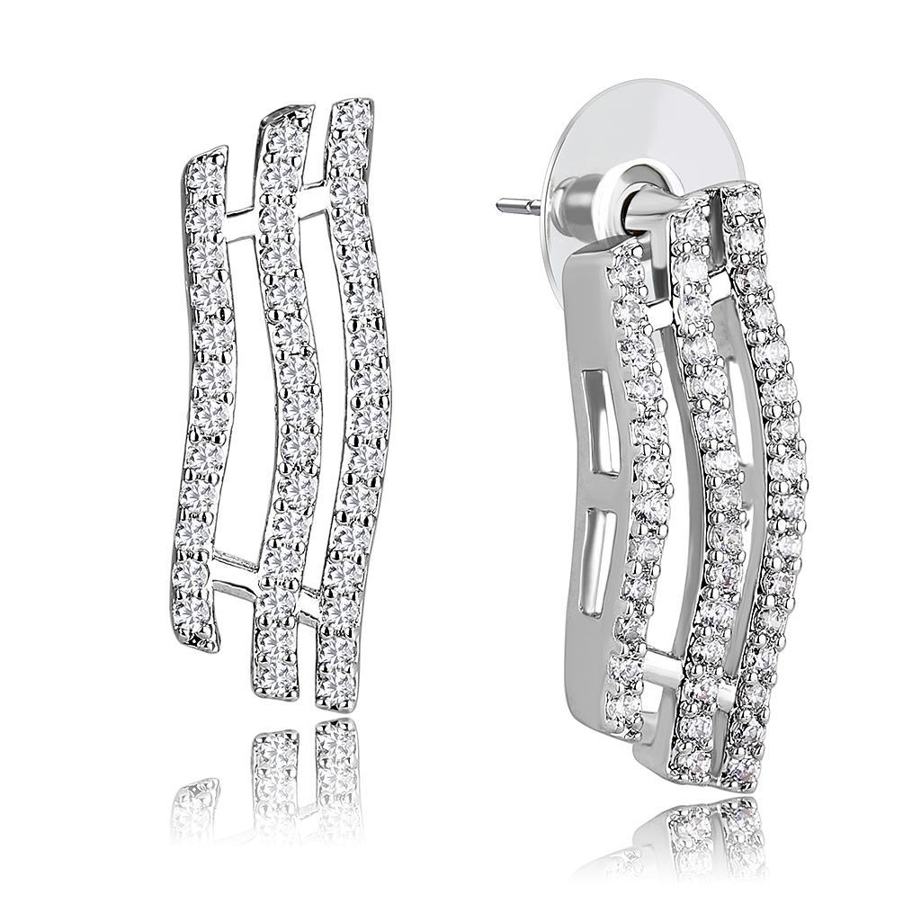 3W1412 Rhodium Brass Jewelry Set featuring AAA Grade Clear CZ stones, showcasing elegant design and luxurious finish.