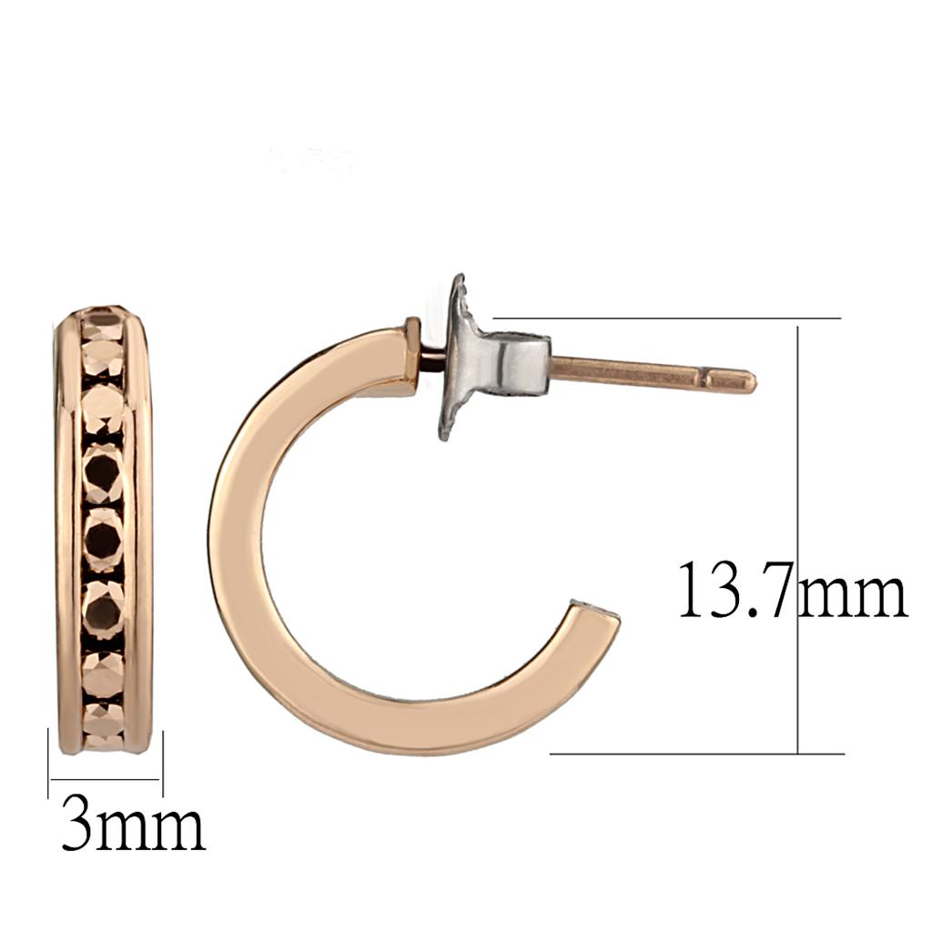 Elegant 3W1142 IP Rose Gold Brass Earrings featuring top-grade metallic light gold crystals, showcasing a luxurious design.