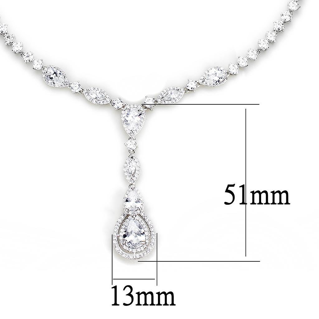 3W1422 Rhodium Brass Jewelry Set featuring AAA Grade Clear CZ stones, showcasing elegance and shine.