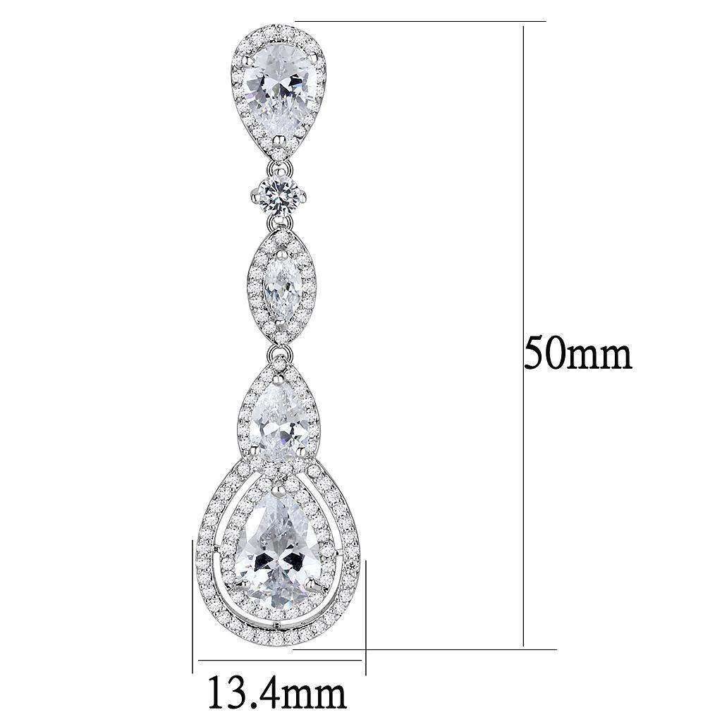 3W1422 Rhodium Brass Jewelry Set featuring AAA Grade Clear CZ stones, showcasing elegance and shine.