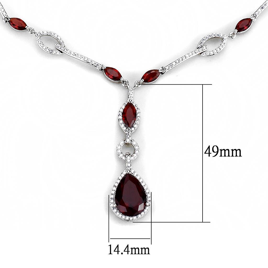3W1423 Rhodium Brass Jewelry Set featuring synthetic glass stone in garnet color, elegantly designed for stylish occasions.