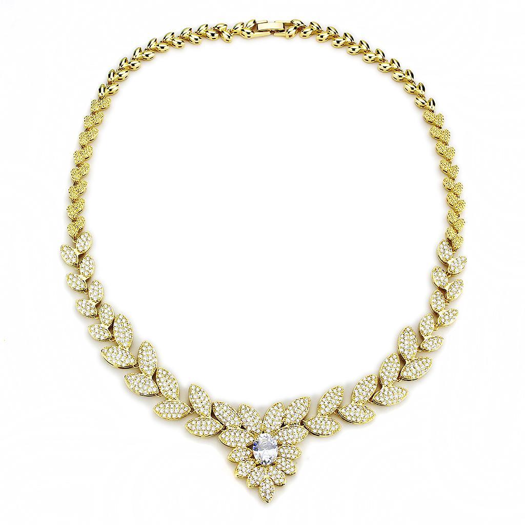 3W1425 Gold Brass Jewelry Set featuring AAA Grade Clear CZ stones, elegantly designed for a luxurious look.