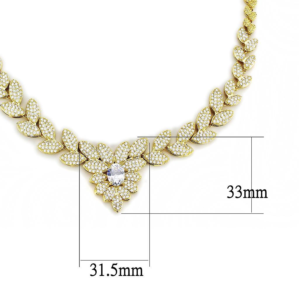 3W1425 Gold Brass Jewelry Set featuring AAA Grade Clear CZ stones, elegantly designed for a luxurious look.