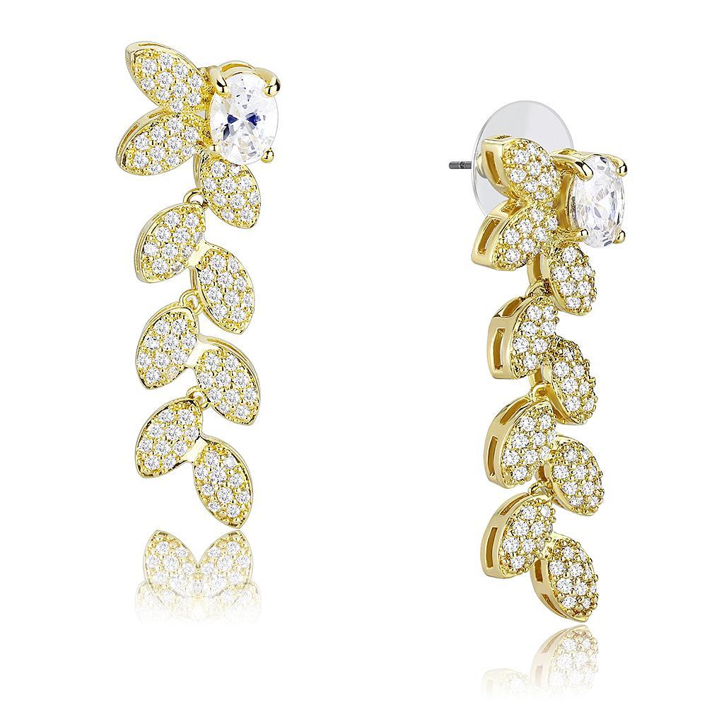 3W1425 Gold Brass Jewelry Set featuring AAA Grade Clear CZ stones, elegantly designed for a luxurious look.