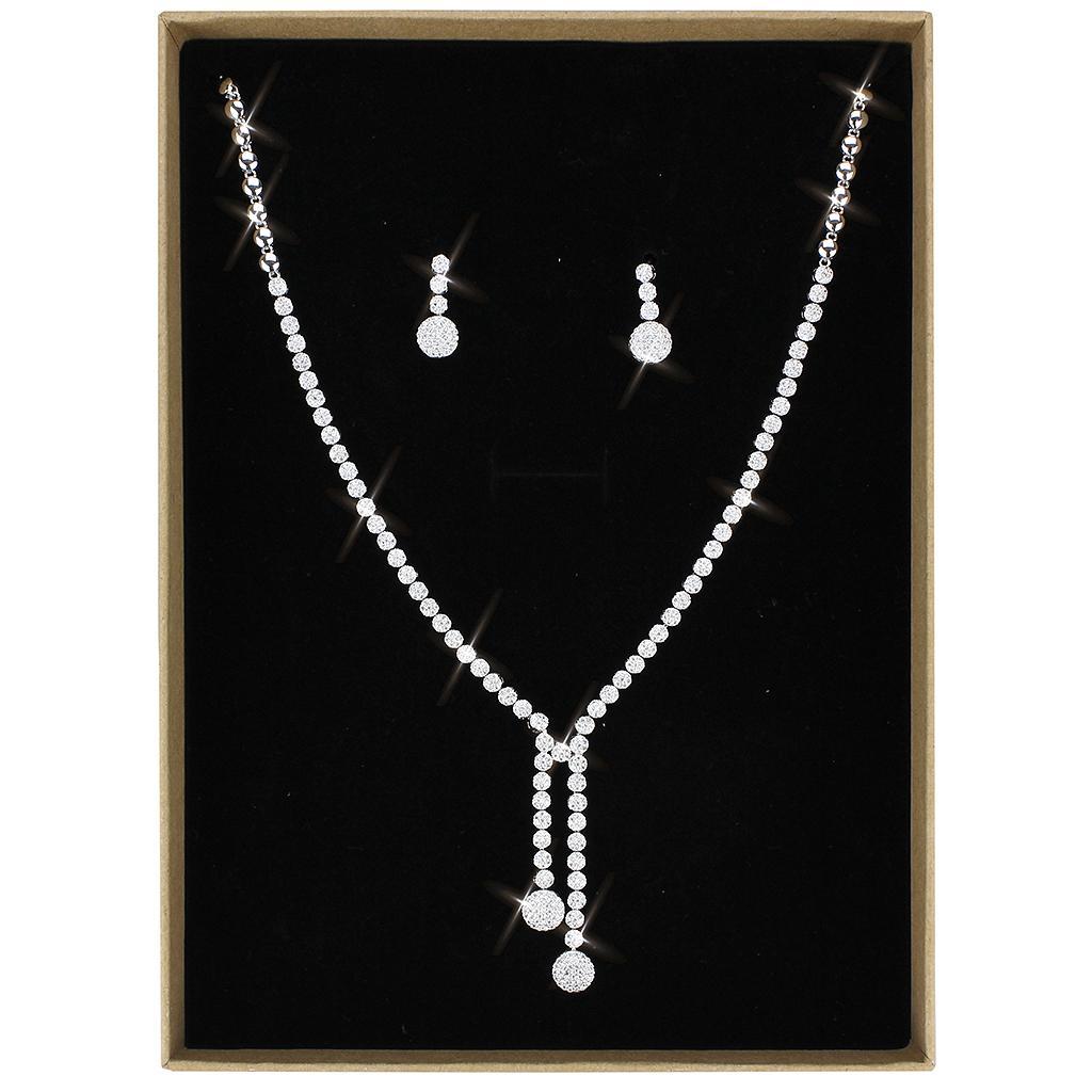 3W1428 Rhodium Brass Jewelry Set featuring AAA Grade Clear CZ stones, elegantly designed for special occasions.